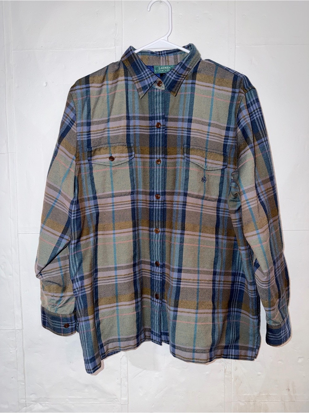 90s Lauren Ralph Lauren 100% wool size12 Plaid Button-Down Shirt
